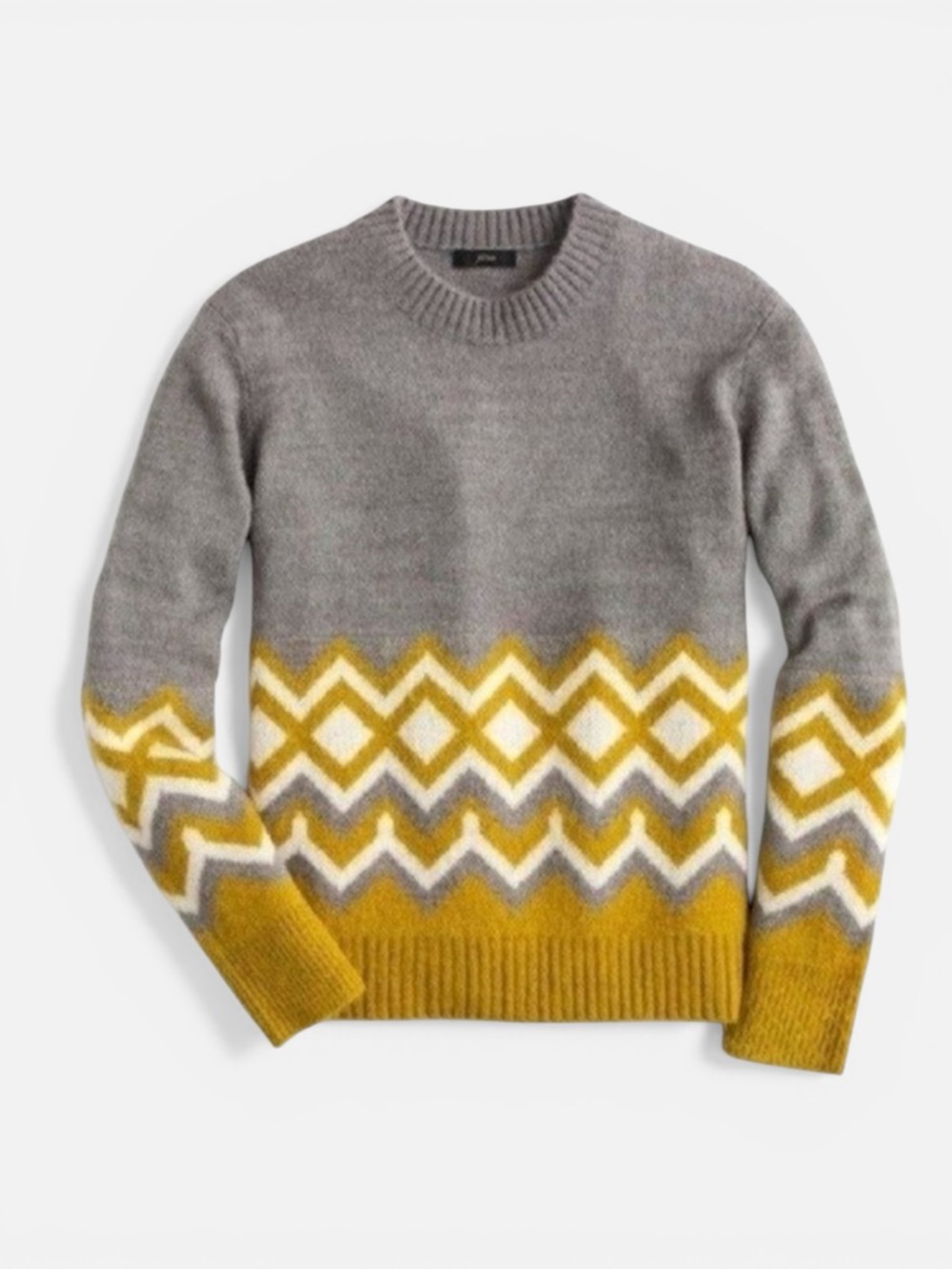 J. Crew Geometric Fair Isle Crewneck Sweater Gray Wool Medium